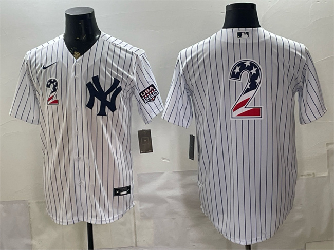 Men's New York Yankees #2 Derek Jeter White 2026 USA 250 Fourth of July Home Stadium Stitched Baseball Jersey Men's New York Yankees #2 Derek Jeter White 2026 USA 250 Fourth of July Home Stadium Stitched Baseball Jersey